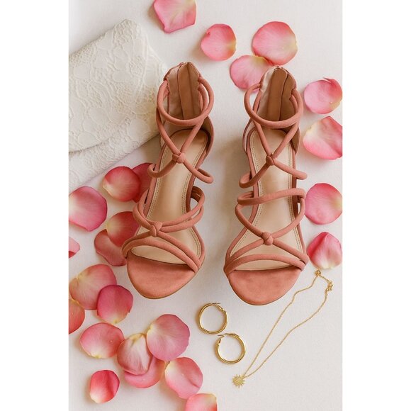Kelly & Katie Serina Pink Suede Heeled Sandals 8 Strappy Knot Block Heel - Picture 1 of 8